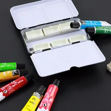 Пустая коробка для акварельных красок с полными сковородками и половинчатыми сковородками для художественной живописи, палитры и школьных принадлежностей