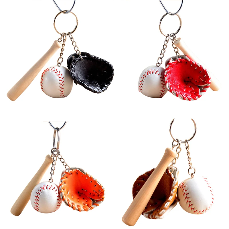 

YITING 1 pc Baseball glove wooden bat keychain sports Car Key Chain Key Ring Gift For Man