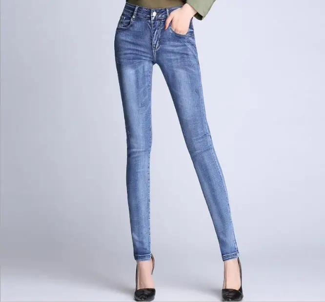

Navy Rolled Knee Ripped stretchy Jeans 2019 Spring Mid Waist Pant Button Fly Pants Ladies Skinny Casual Solid Jeggings