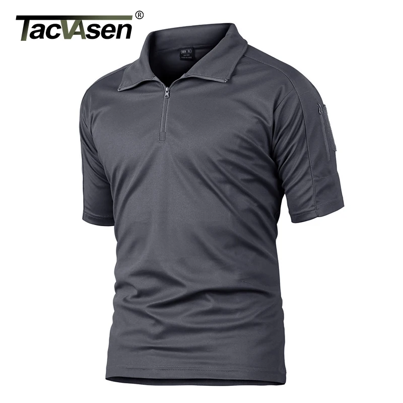 TACVASEN Summer Short Sleeve Quick Dry Polos T-shirts Men's Military Tactical Combat Tee Shirts Team Work Hiking Sport Golf Tops | Мужская