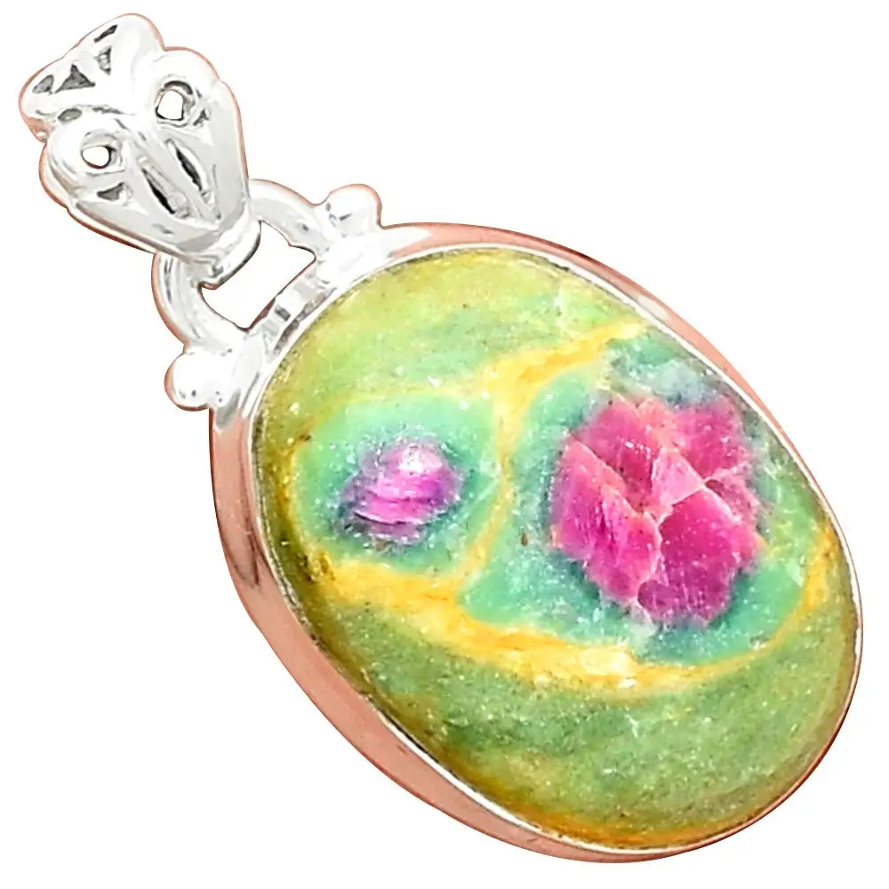 

NiaoZaiFei YunZaiKan Genuine RUBY IN FUCHSITE Pendant 925 Sterling Silver, 32.4 mm, MHBAP6098