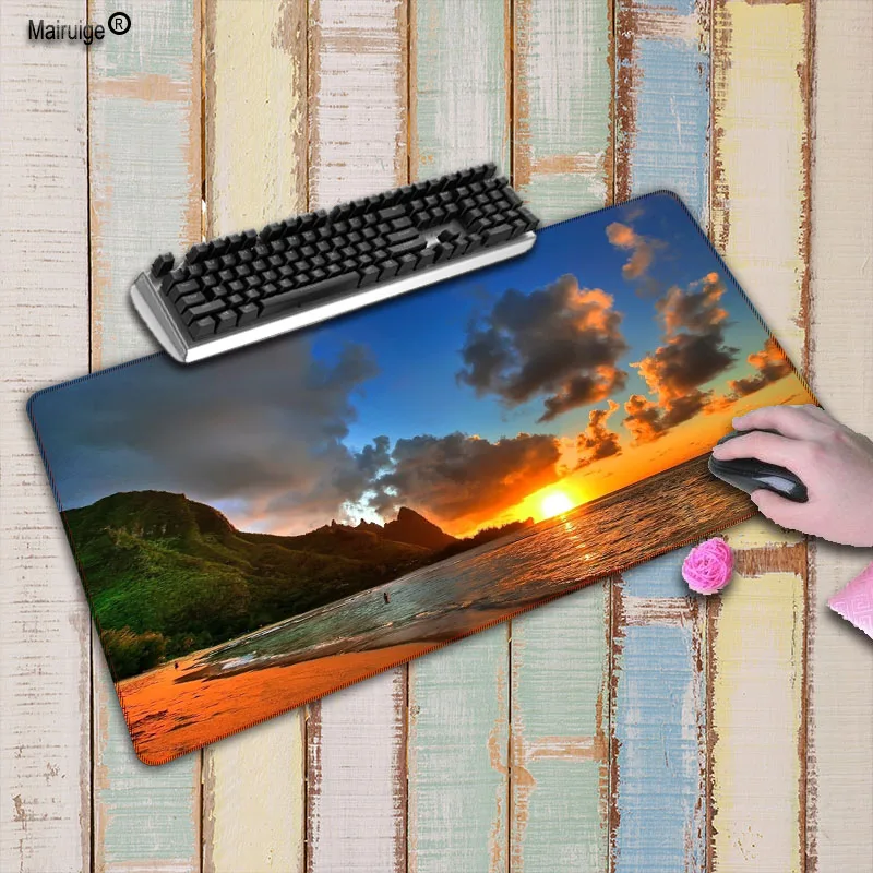  Mairuige Simple Design Beautiful Beach Sunset Comfort Mouse Mat Gaming Large Lock Edge Mousepad Siz