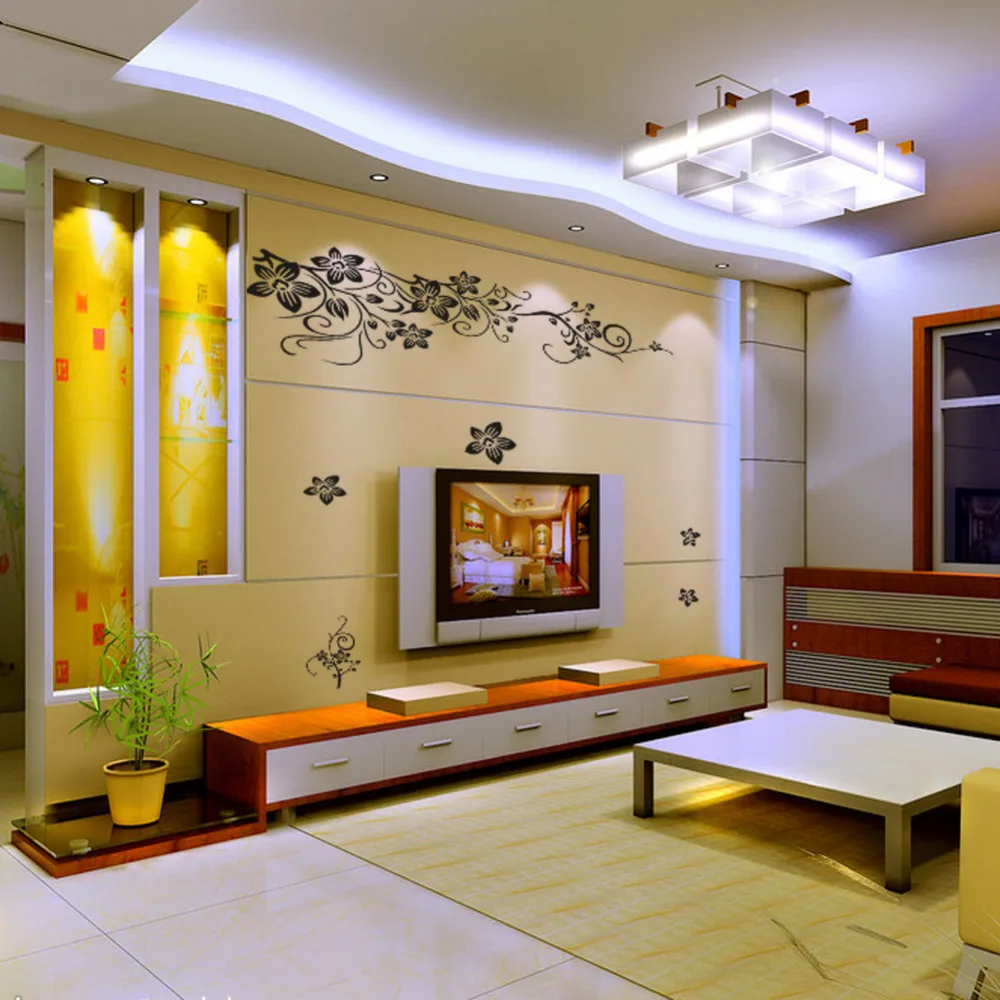 Free shipping DIY Flower Vine Art Wall Stickers PVC Vinyl Wall Mural TV