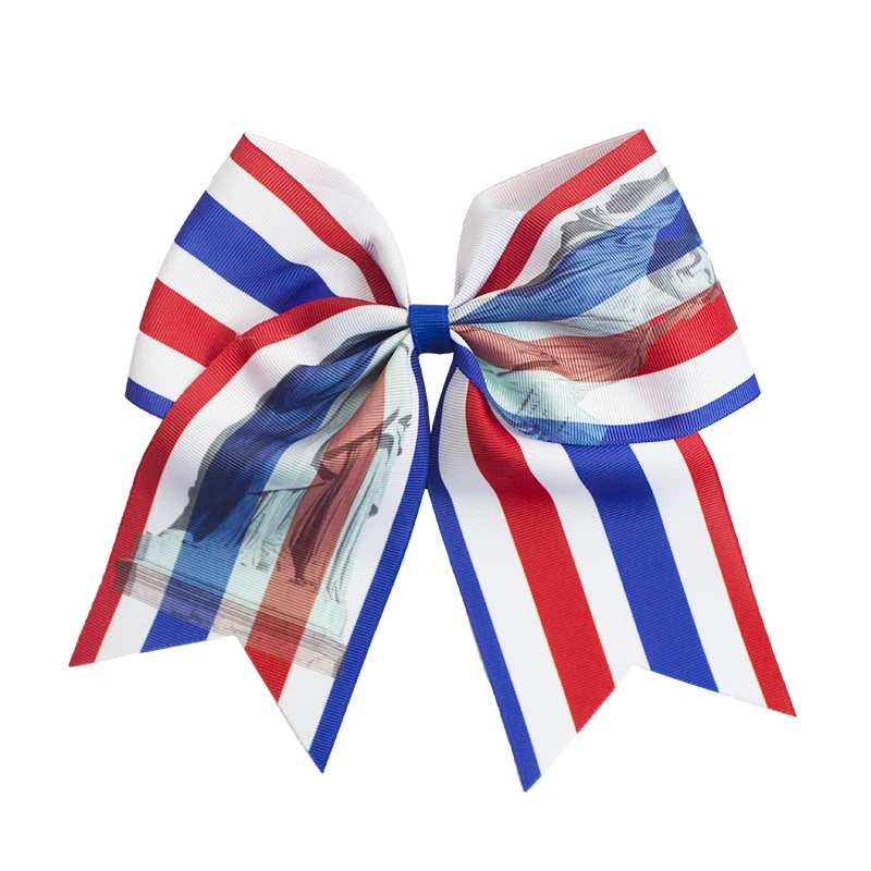 8'' Large 4th Of July Cheer Bows Handmade American  Flag Patriotic Elastic Bands Hair Bow Cheerleading  For Girls Hair Accessories (2)