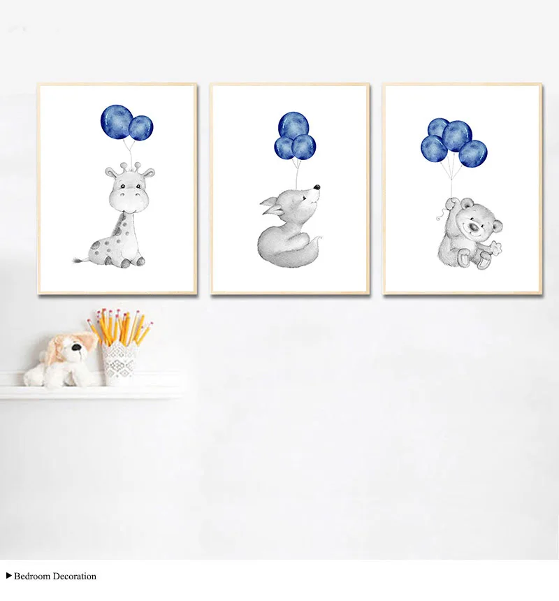 Animal Balloon Picture Baby Nursery Wall Art Canvas Child Poster Bunny Elephant Print Painting Nordic Kid Bedroom Decoration