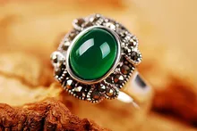 Kadan Di 925 silver ring live on Korean fashion wave of people retro Thai Silver Agate Emerald birthday gift free shipping гвоздики set of thai silver square 925