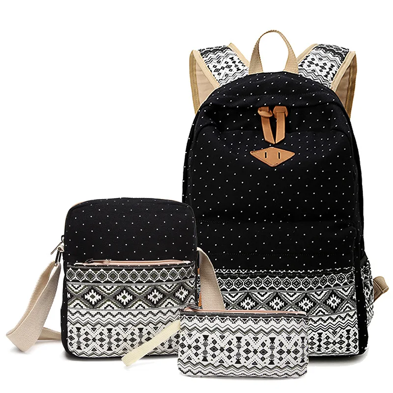 Impressão em Tela Bolsas de Escola para Meninas Augur Mochila Feminina Adolescentes Bonito Preto Conjunto Mochilas Bolsas Femininos Mochila1807