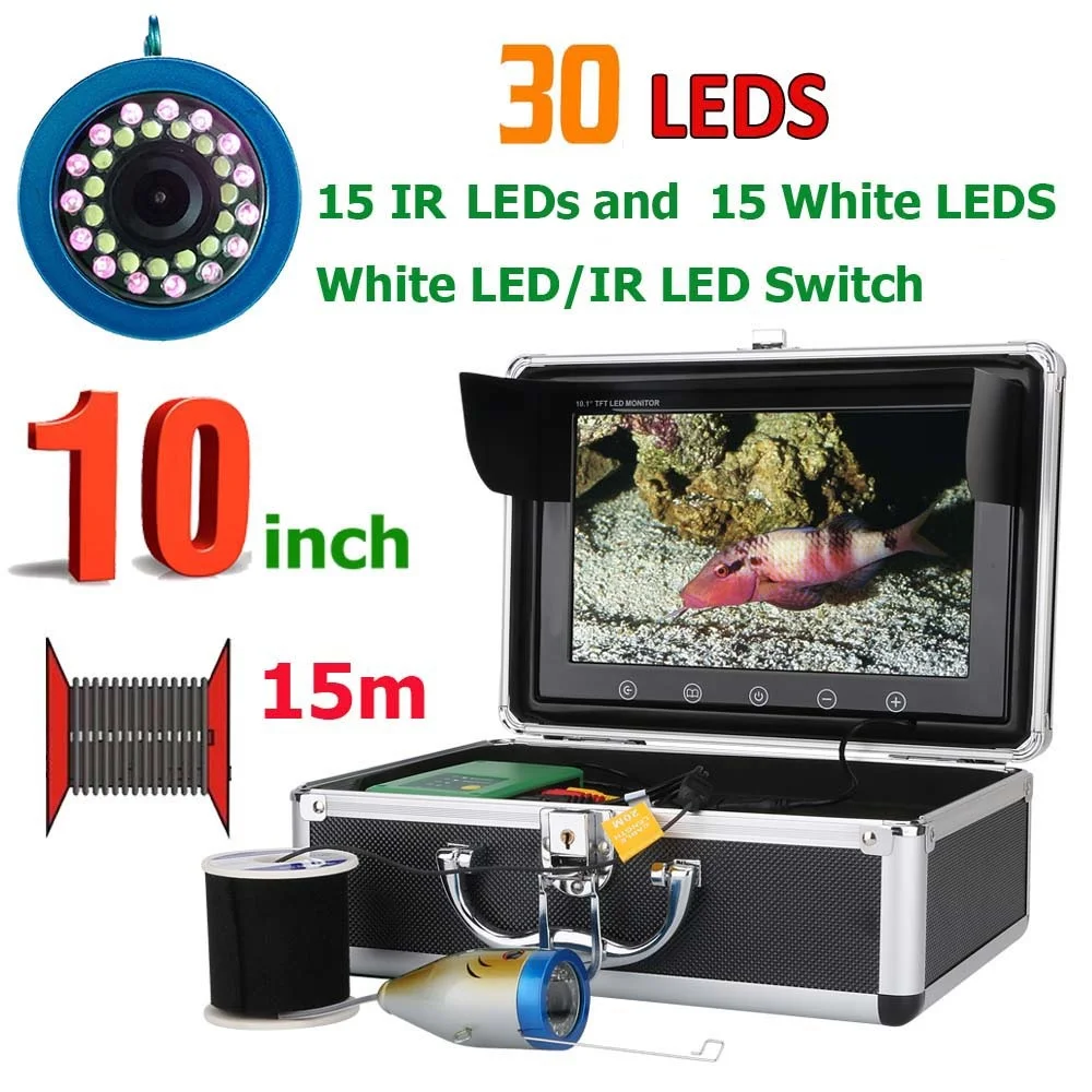 PDDHKK البصرية 10 بوصة LCD كبيرة الصيد كاميرا صياد السمك 30 قطعة المصابيح 90 درجة زاوية الرؤية 10 M/15 m/20 M/30 M/50 M كابل للماء
