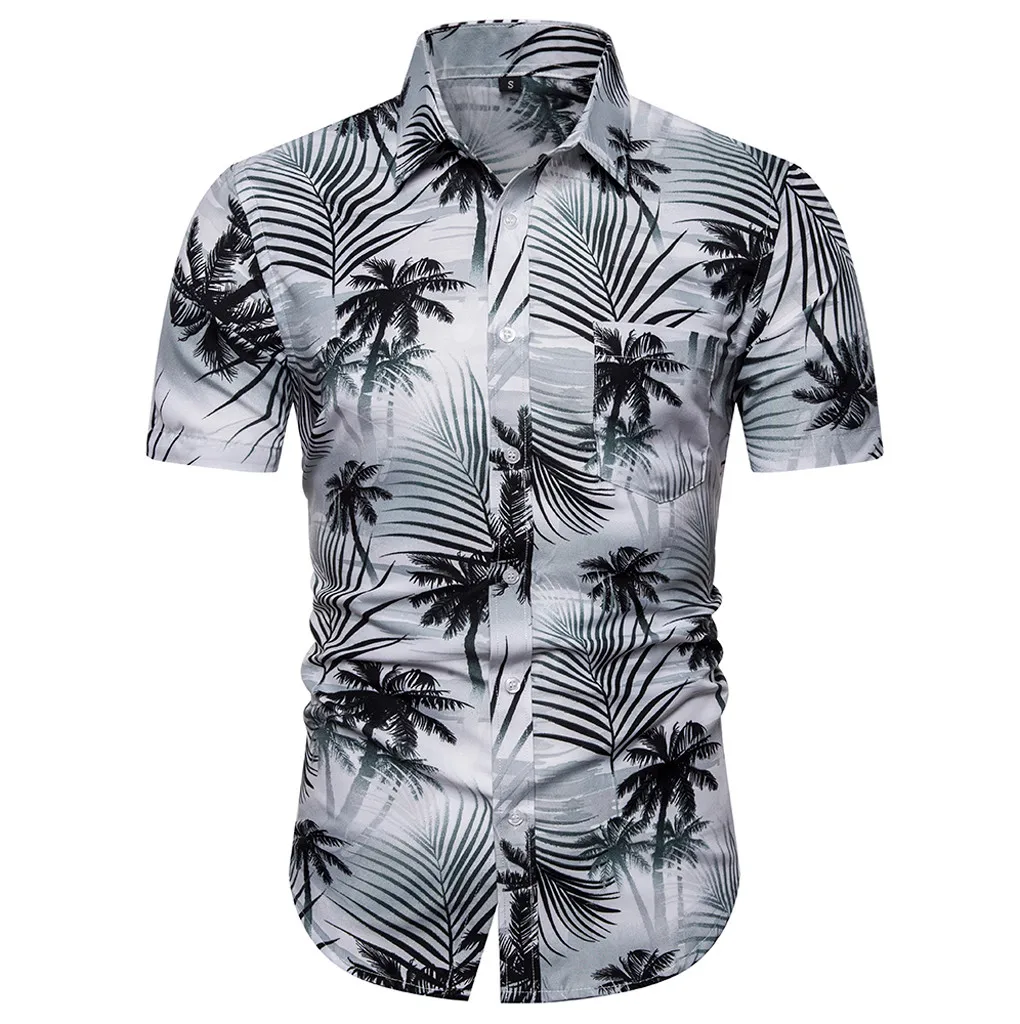 

Black Hawaiian Beach Short Sleeve Shirt Men 2019 Summer Fashion Palm Tree Print Tropical Aloha Shirts Mens Party Holiday Chemise