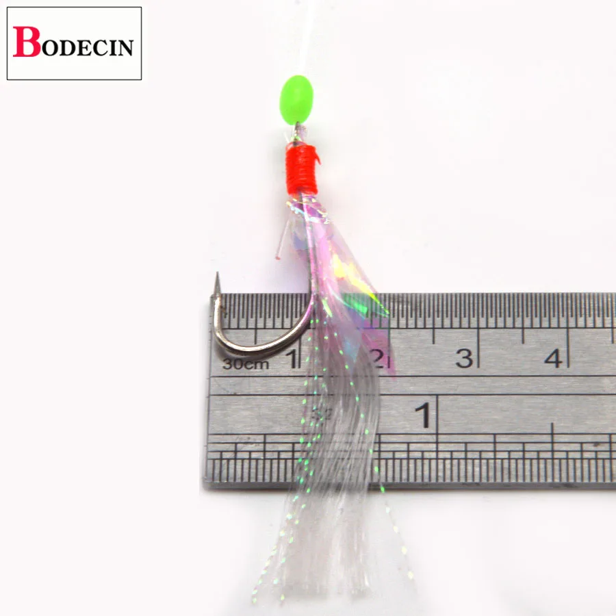 Sea Sabiki Rigs Jigging Fishing Hook Bait 3 Baglot Flash Rig Peche Sabiki Fish Skin Feather Head Tinsel Tube Lure For Herring (6)