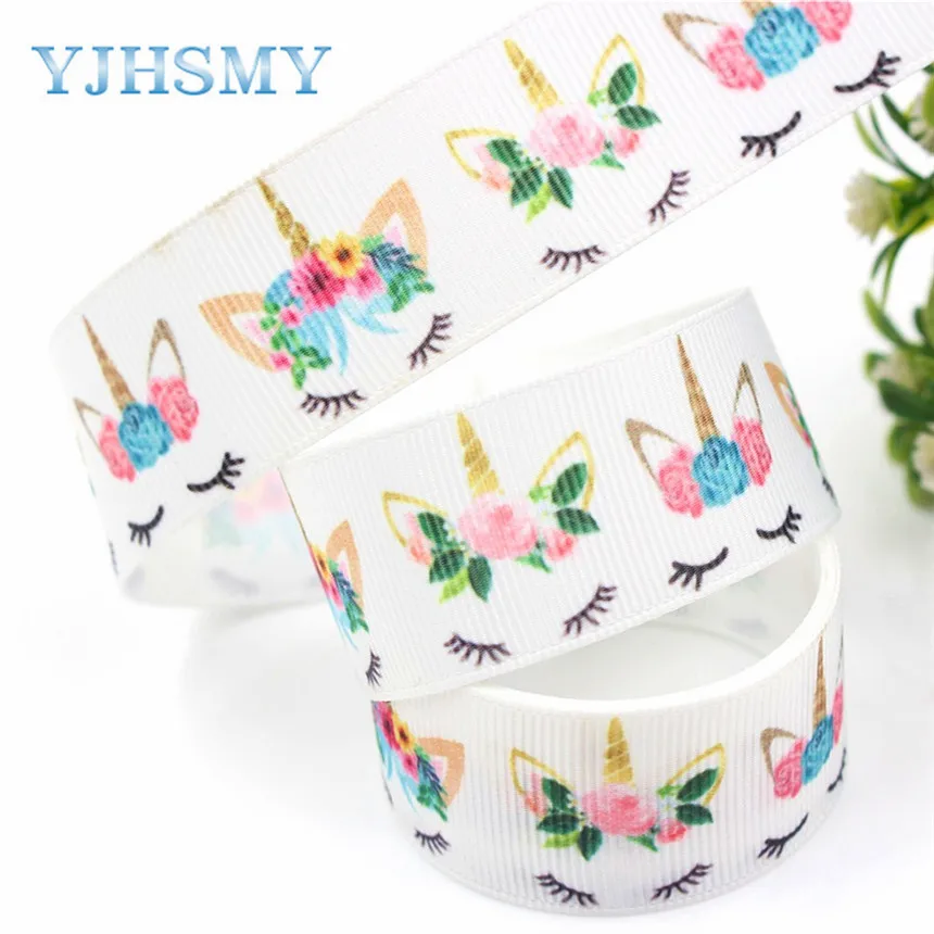 YJHSMY D-18409-601, 10 ярдов, 25 мм мультфильм печатных корсажные ленты, DIY ручной работы аксессуары для волос материал свадебный подарок обертывание - Цвет: D-18409-602