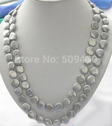 

~~ Free Shipping 48" 14MM GRAY COIN FRESHWATER CULTURED PEARL NECKLACE