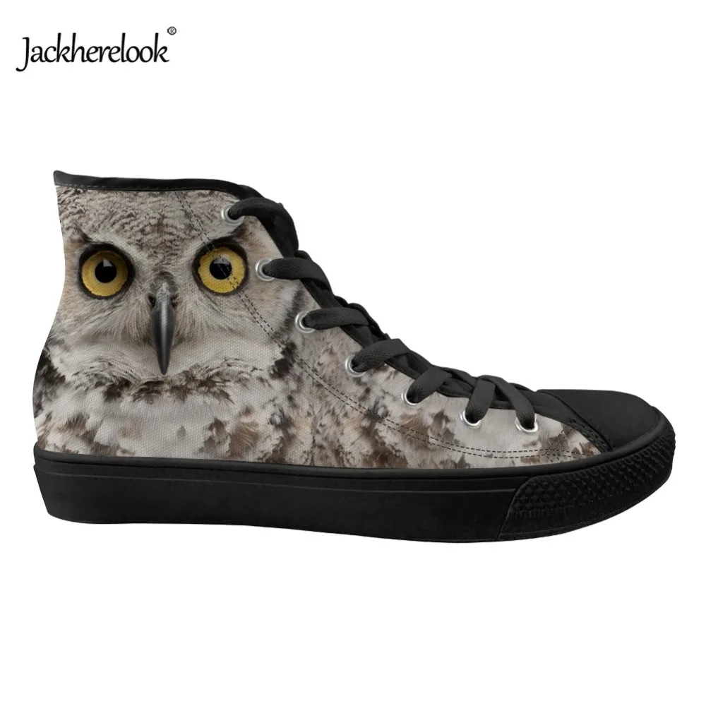 

Jackherelook 2019 Spring Summer Women High Top Vulcanized Shoes Fashion Female 3D Animal Owl Sneakers Flat Canvas Shoes Ladies