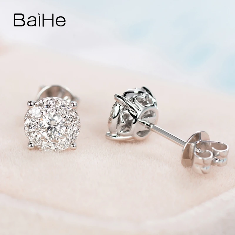 BAIHE Solid 14K белое золото 0.34ct(всего) H/SI натуральные Алмазы обручальные женские модные ювелирные изделия подарок серьги-гвоздики