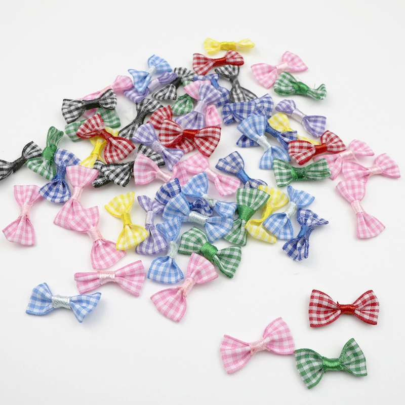 

50Pcs Plaid Fabric Small Ribbon Bows DIY Craft Supplie Headwear Garment Doll Toys Applique Accessories Bowknots Wedding Decor