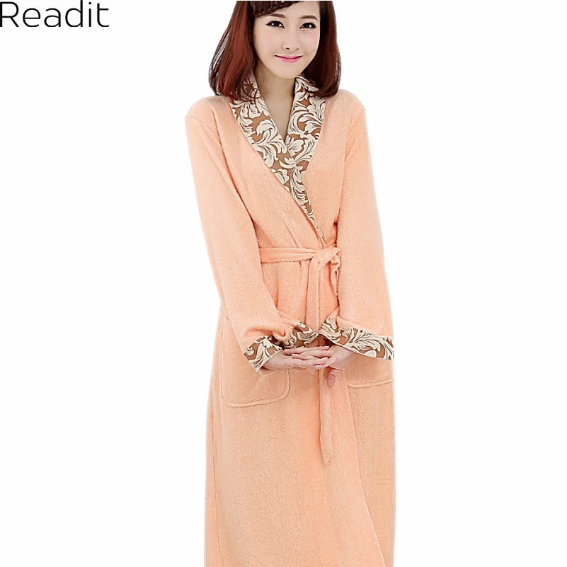 Readit Women's Robe Princess Pink Terry Bathrobes Warm Long Sleeve