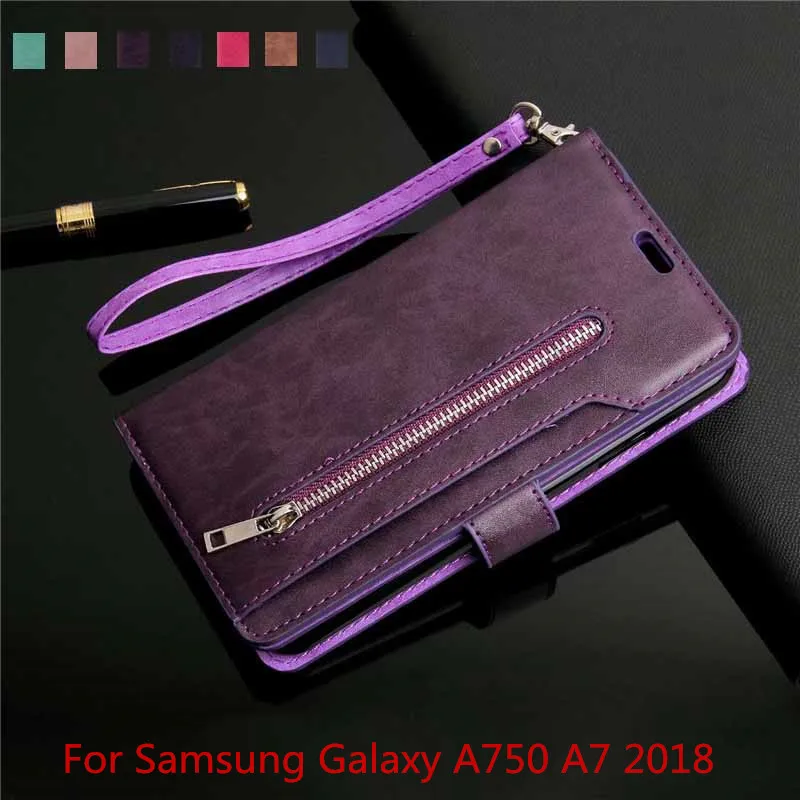 Кошелек на молнии в стиле ретро для Samsung A7 2018 A750 флип чехол с магнитной застежкой и
