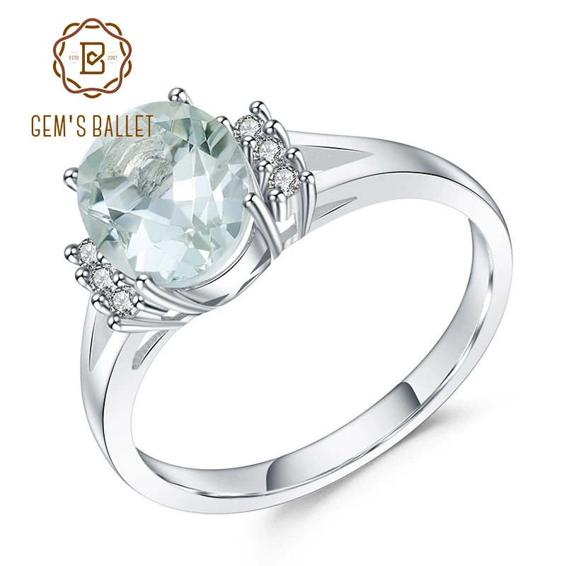 

GEM'S BALLET 1.78Ct Oval Natural Green Amethyst Gemstone Rings Pure 925 Sterling Silver Wedding Ring For Women Fine Jewelry