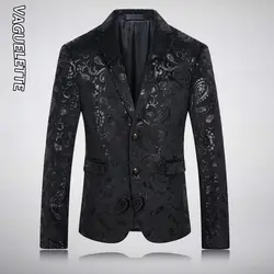 VAGUELETTE Пейсли Цветочный Блейзер с рисунком Мужская куртка, пальто черный печатных бархат приталенный Блейзер Одежда сцены для певцов Для