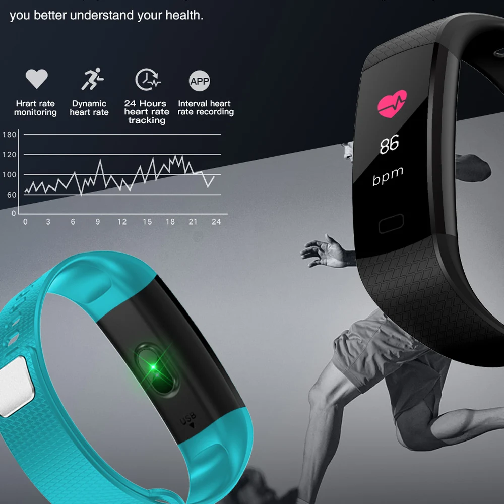OGEDA спортивные часы браслет Для женщин Для мужчин светодиодный Водонепроницаемый Smart запястье сердечного ритма крови Давление шагомер часы для iOS и Android