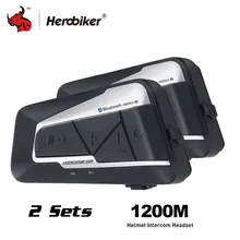 Herobiker мотоцикл шлем домофон Водонепроницаемый Беспроводной Bluetooth домофон мотоциклетная гарнитура домофон для 2 едет 1200 M 2 комплект