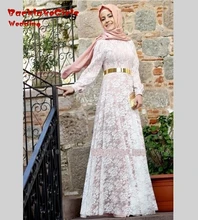 Kaftan Hijab Dubai Long Sleeve Muslim Dress 2016 High Neck Floor Length Lace Arabic Style New