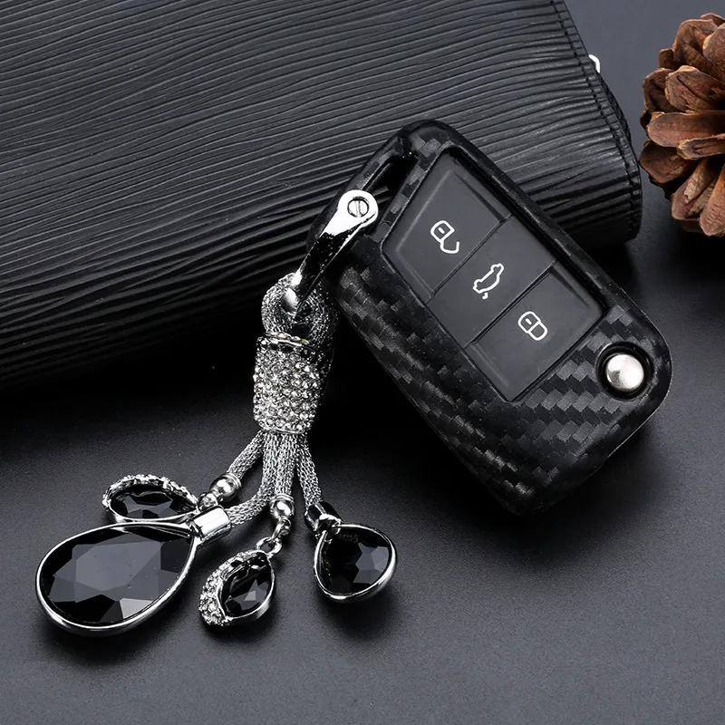 

VO Silicone Carbon Fiber Key Case Cover For VW Polo Golf 7 Tiguan For Skoda Octavia Kodiaq Karoq For SEAT Ateca Leon Ibiza 2015