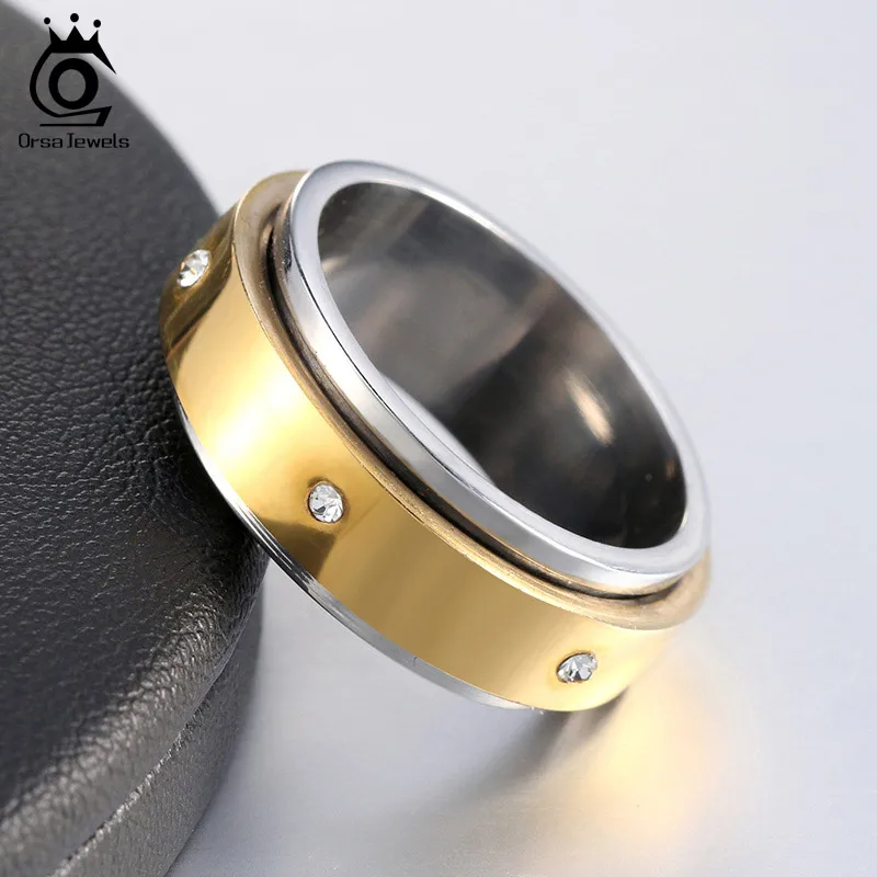 ORSA JEWELS Men's Rings 316L Stainless Steel 6 Piece Cubic Zircon Cool Men Fashion Gold-Color Ring Band Jewelry GTR08