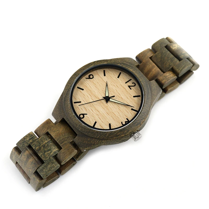 BOBO BIRD V-I18 Men's Green Sandal Wood Wristwatch Luminous Hand Quartz Watch with Sandalwood Strap horloges mannen