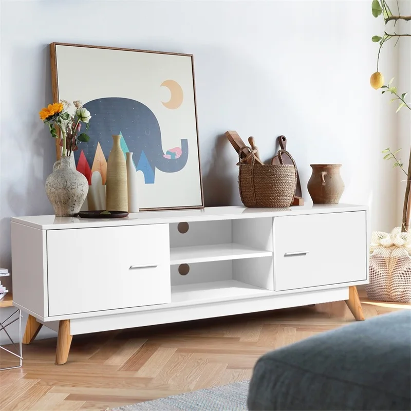 Entertainment Center Console Cabinet Tv Stand With 2 Doors Sturdy