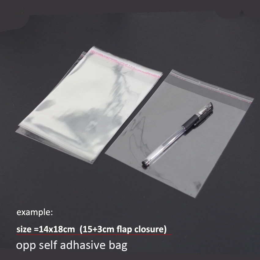 

200pcs 14x18/13x20/11x24/13x22/12x24/13x24/15x30/18x27cm Cellophane Transparent Plastic gift OPP Self Adhesive Seal Packing bags