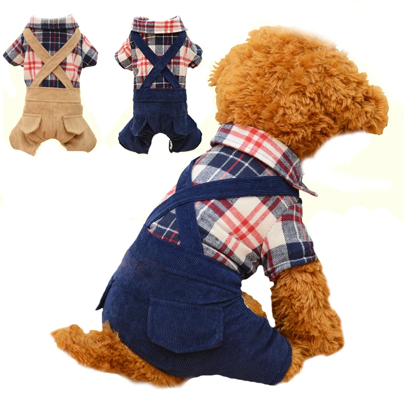 

Pet Dog Jumpsuit Plaid Winter Jackets Clothes For Small Dogs Puppy Chihuahua Warm Coats Overalls Pets Couple Four-feet Costumes