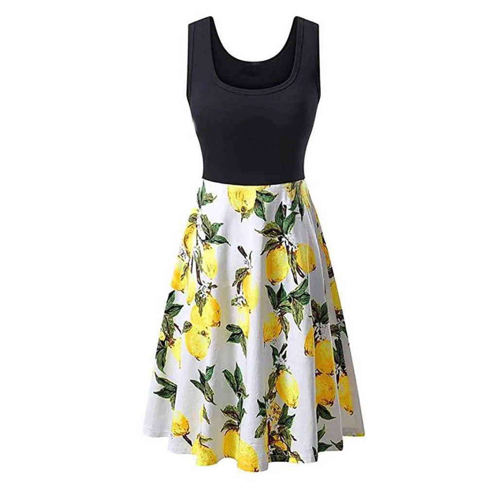 

New women's Sleeveless Dress Retro Elegant Fruit Print Dress Simple Casual Small Fresh Summer Dresses Casual Women Dresses