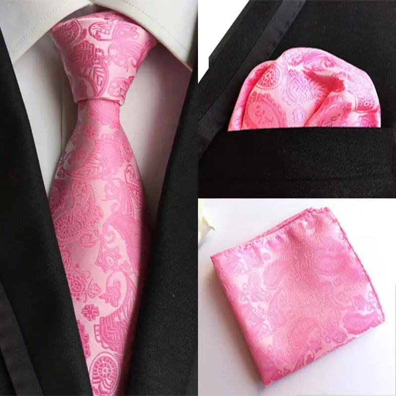 T-129 модные для мужчин 100% шелковый галстук (галстук платок) Розовый Пейсли печати Свадебная вечеринка карман квадратный средства ухода за