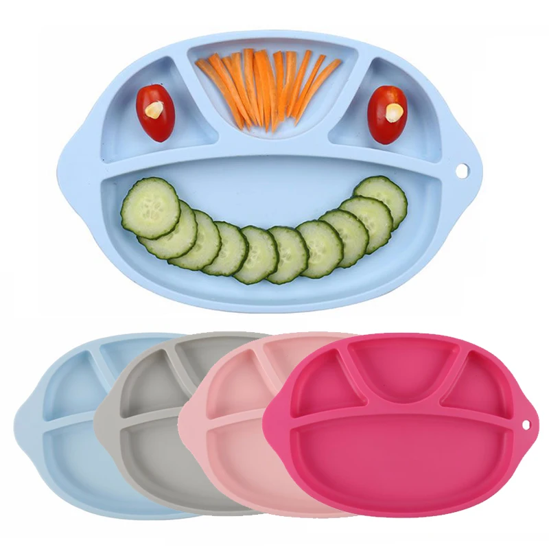 

Anti-hot Silicone Baby Dinner Plate Candy Color Slip-resistant Toddler Kids Feeding Food Placemat Bowl Children Dishes Tableware