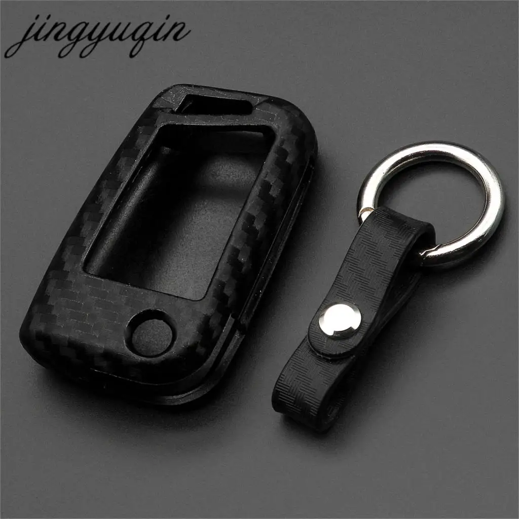 jingyuqin Carbon Fiber Silicone Key Case Cover For VW Polo Golf 7 Tiguan for Skoda Octavia Kodiaq Karoq SEAT Ateca Leon Ibiza