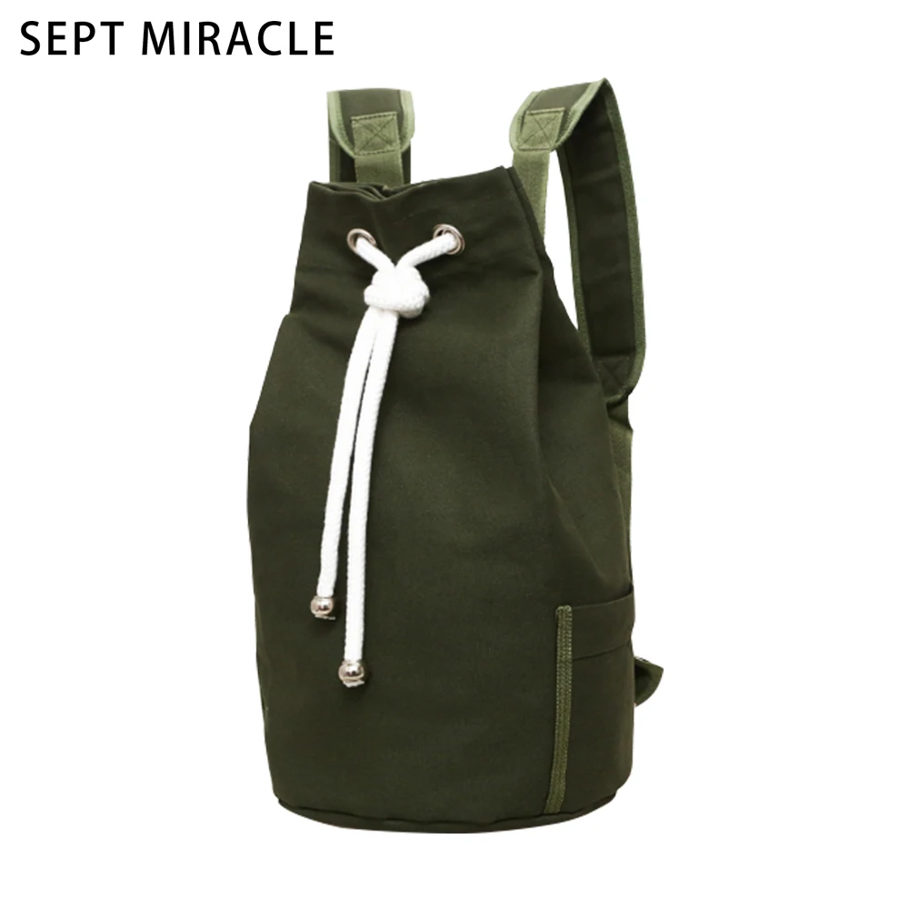 Canvas Drawstring Bucket Army Green Bag Fashion Unisex Back Pack