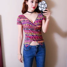 Woman Plus Size Short Sleeve T Shirt New Woman Korean Edition Floral Print Deep V-neck Sexy Club T Shirt Slim Fit Dance T Shirt Woman Plus Size Short Sleeve T Shirt New Woman Korean Edition Floral Print Deep V-neck Sexy Club T Shirt Slim Fit Dance T Shirt