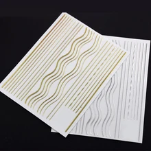 2 шт золотистого и серебряного цвета, наклейки для ногтей с полосками и волнами, 3D наклейки для дизайна ногтей, геометрические металлические наклейки, слайдер, наклейки, декор для маникюра