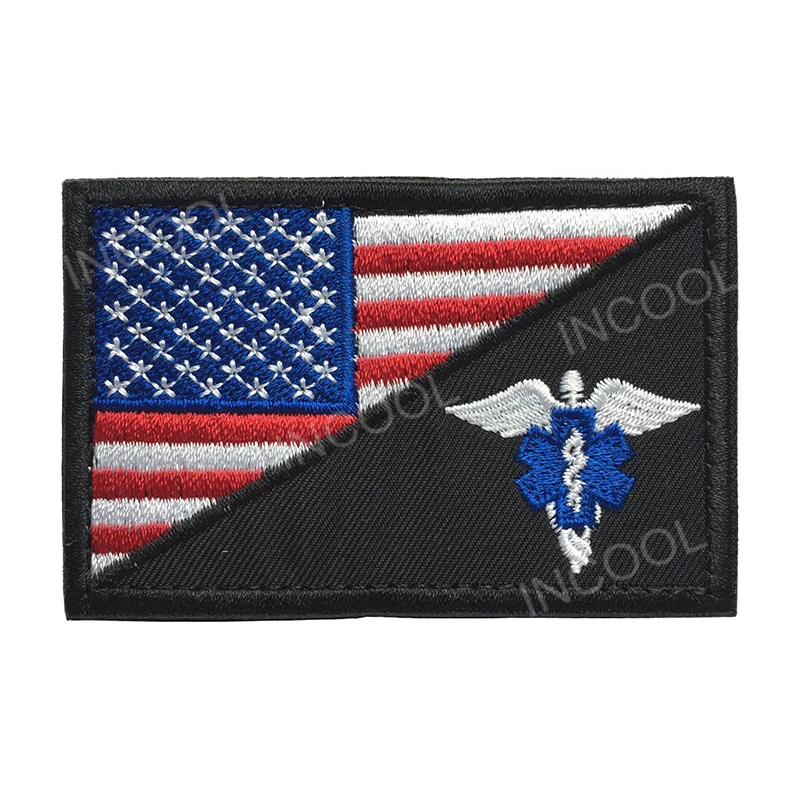 

Embroidery Patch American Flag w/Paramedic Medic Seals Tactical Morale EMT EMS Patch Hook & Loop Appliques Embroidered Badges