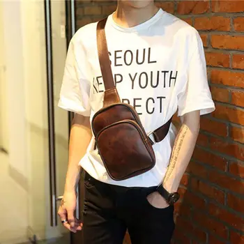 

Men's PU Leather Chest Cycle Sling Pack Satchel Shoulder Bag Small Day Packs Purse(coffee)