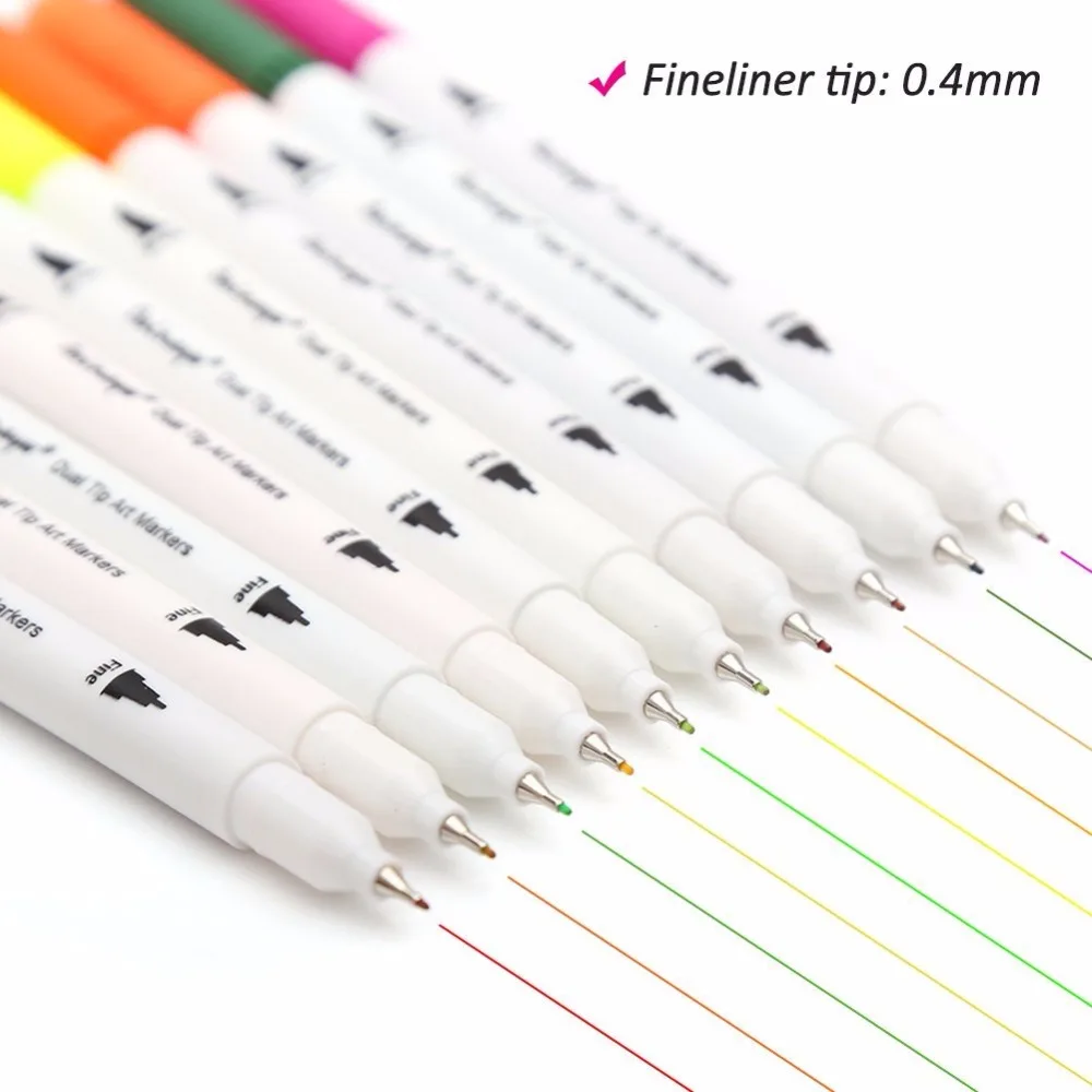 Online Dainayw 24 Farben 0,4mm Fineliner tinte auf wasserbasis Dual Kopf Skizze Marker Pinsel Stift Für Draw Färbung Bücher Design kunst Liefert