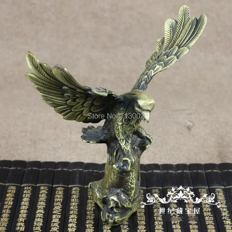 

Vintage Hawk statuary Old Bronze Eagle Statue Forged Monument With Chinese characters blessing