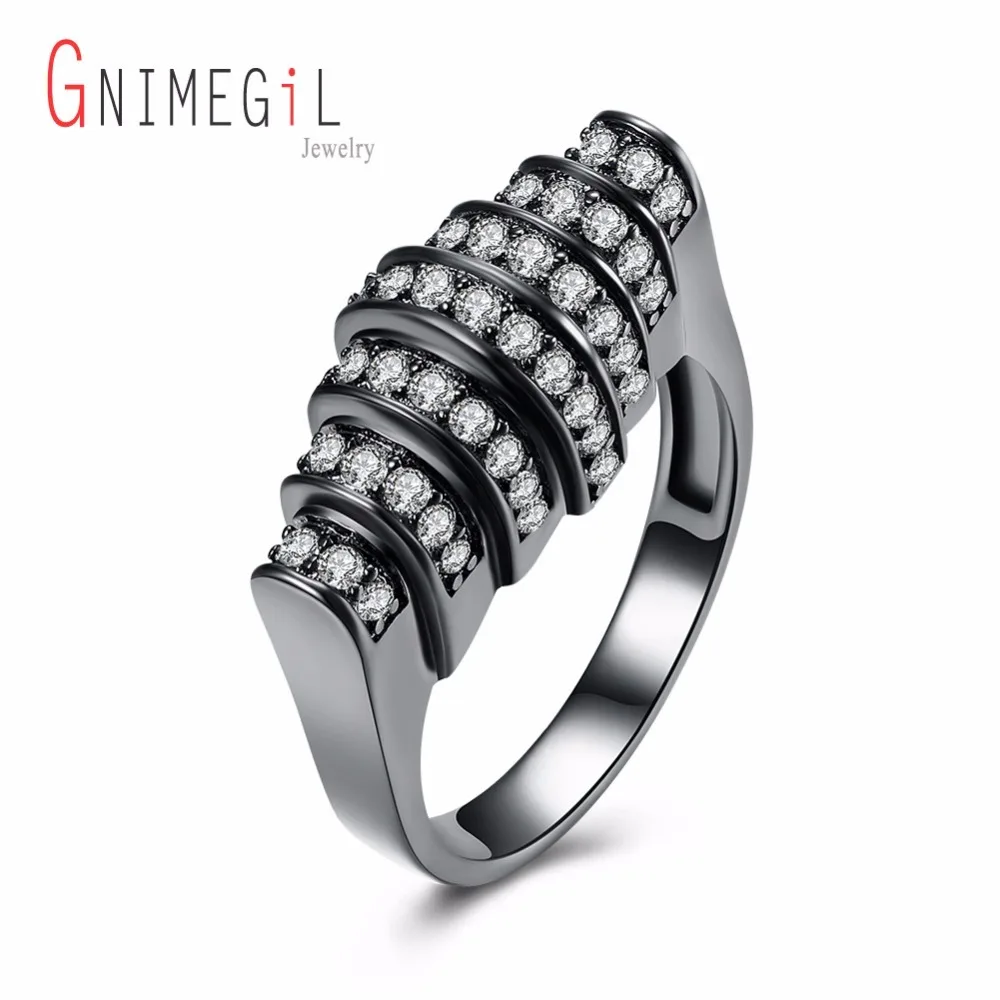 GNIMEGIL Brand Jewelry Black Gun Plated Copper Metal Ring Geometric