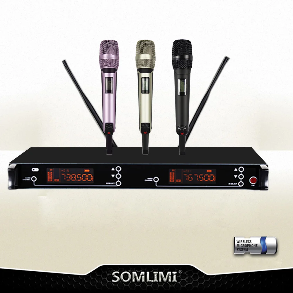 

New High Quality UHF Professional Dual Wireless Microphone System stage performances a two wireless microphone