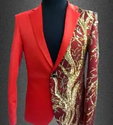 Тонкий мужской костюм Блейзер красный/черный золотой блестки вышивка модный мужской костюм сценический костюм Звезда концертный пиджак - Цвет: red