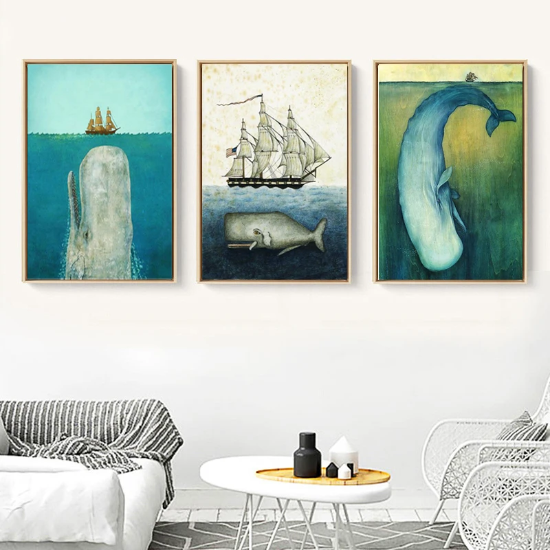Nordic-Art-Poster-Art-Canvas-Art-Pictures-Painting-The-Whale-Biggest-Animal-But-Lovely-For-Home (2)