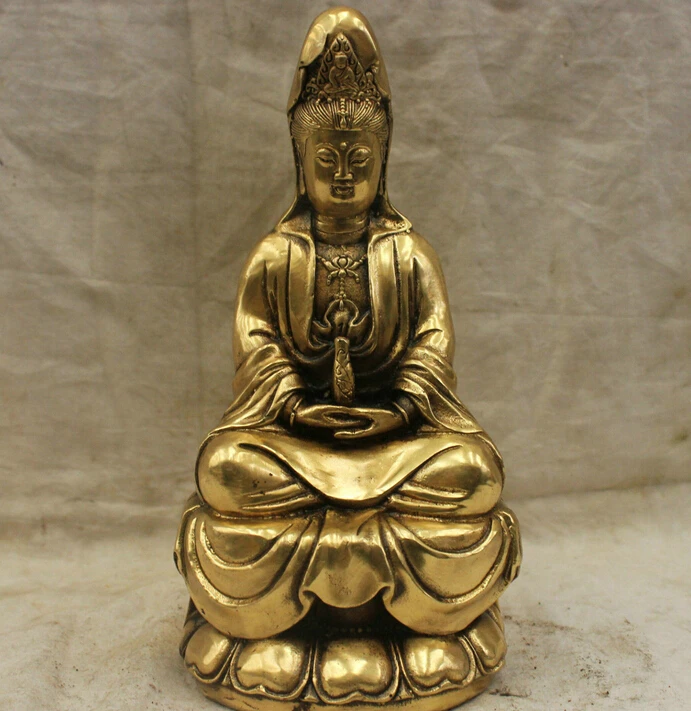 

China Folk Culture Handmade Bronze Brass Statue Goddess of mercy Guanyin Buddha