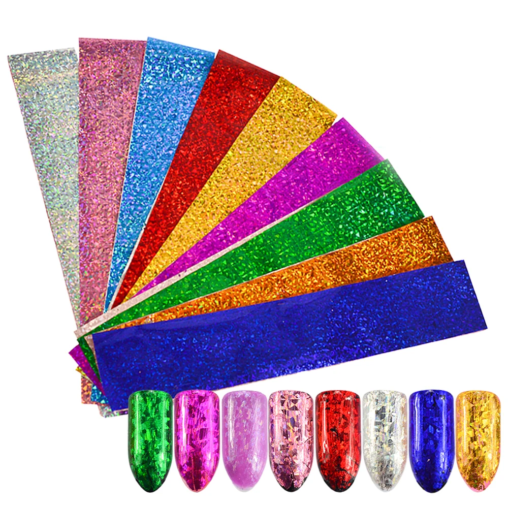 

9 Sheets Starry Sky Laser Nail Foils Colorful Shimmer Transfer Sticker DIY Holographic Nail Tips For Nail Art Decorations SA488