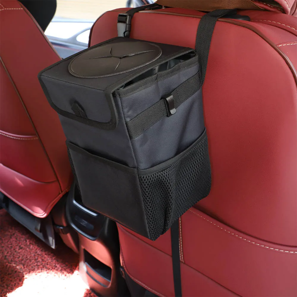 

Car Trash Bag Garbage Can Portable Car Trash Bag with Lid and Storage Pockets Leak-Proof Inside Lining Auto Storage Bag